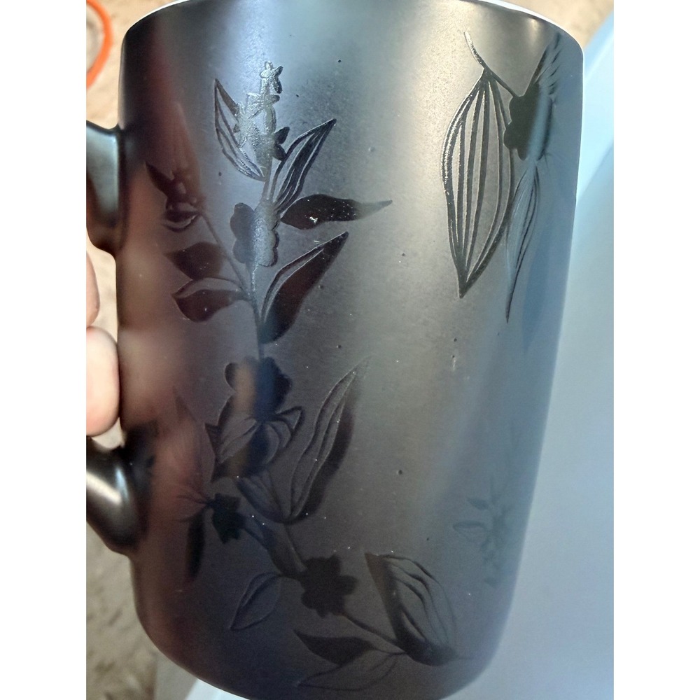 Starbucks 2020 Matte Black Floral Leaf Coffee Mug 10oz Ceramic White Interior